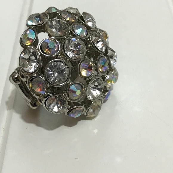 Rhinestone Cocktail Ring Stretch Elastic Band Statement Jewelry: 2184 - Picture 2 of 6